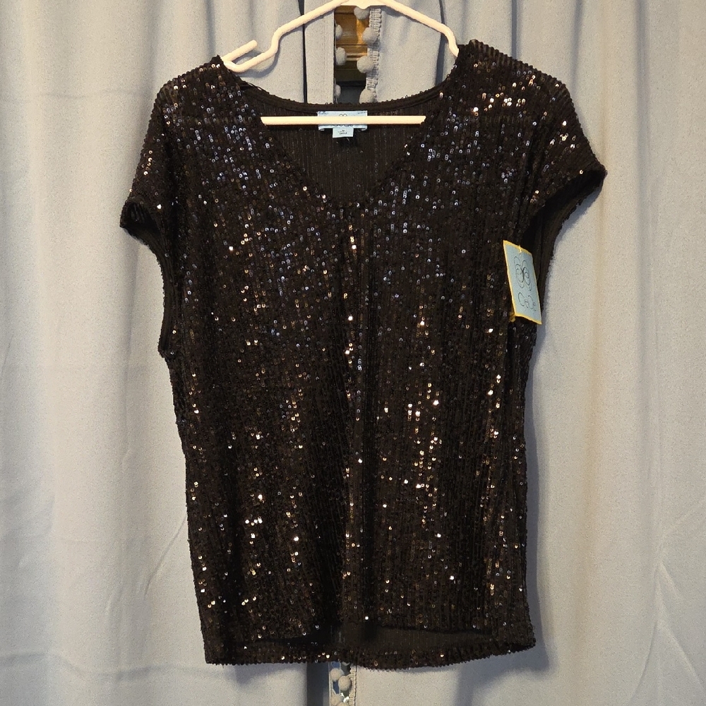 CeCe Black Sequin Blouse
